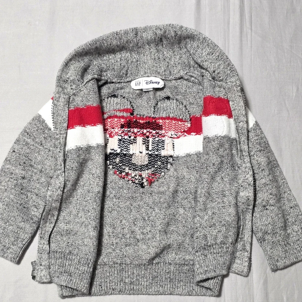 Baby GAP Disney Mickey Mouse Zip-Up Cardigan Sweater Grey/Red/White 12-18 Months